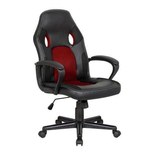 Elama Faux Leather/Mesh High-Back Adjustable Office Chair, Black/Red - Image 2