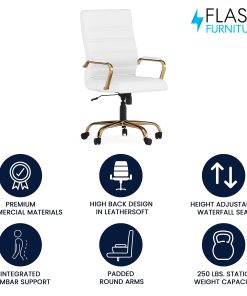 Flash Furniture LeatherSoft™ Faux Leather High-Back Office Chair, White/Gold 2