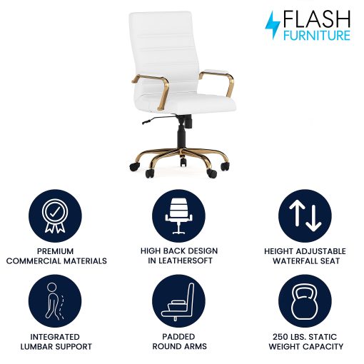 Flash Furniture LeatherSoft™ Faux Leather High-Back Office Chair, White/Gold - Image 2