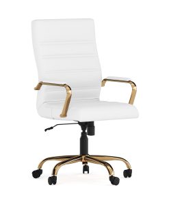 Flash Furniture LeatherSoft™ Faux Leather High-Back Office Chair, White/Gold