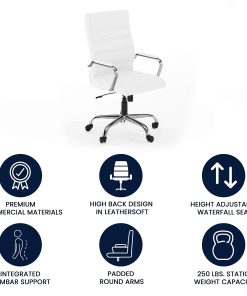 Flash Furniture LeatherSoft™ Faux Leather High-Back Office Chair With Chrome Base And Arms, White/Gray 2