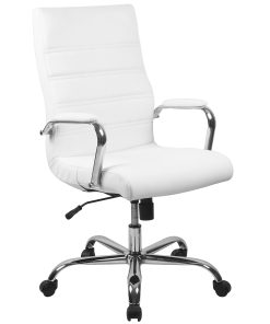 Flash Furniture LeatherSoft™ Faux Leather High-Back Office Chair With Chrome Base And Arms, White/Gray