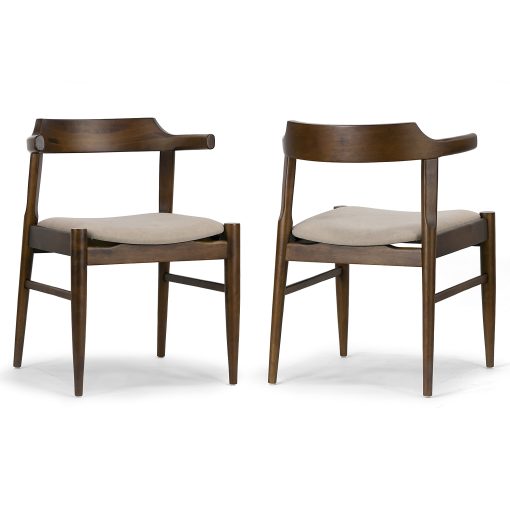 Glamour Home Atlas Upholstered Fabric Dining Accent Chairs, Beige/Dark Brown, Set Of 2 Chairs - Image 2