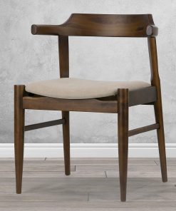 Glamour Home Atlas Upholstered Fabric Dining Accent Chairs, Beige/Dark Brown, Set Of 2 Chairs