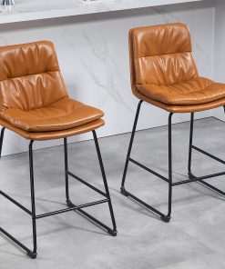Glamour Home Bauer Faux Leather Counter Height Stools With Back, Brown, Set Of 2 Stools 2