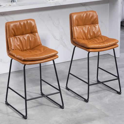 Glamour Home Bauer Faux Leather Counter Height Stools With Back, Brown, Set Of 2 Stools - Image 2