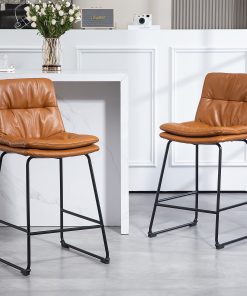 Glamour Home Bauer Faux Leather Counter Height Stools With Back, Brown, Set Of 2 Stools