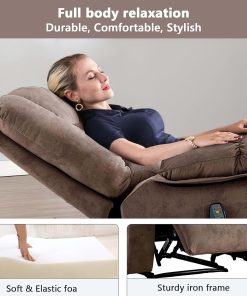 Bestier Oversized Fabric Recliner With 8-Point Vibration Massage, Light Brown 2