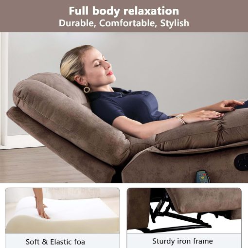 Bestier Oversized Fabric Recliner With 8-Point Vibration Massage, Light Brown - Image 2