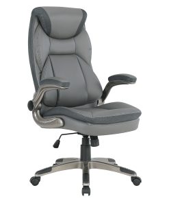 Office Star™ Ergonomic Leather High-Back Executive Office Chair, Charcoal/Titanium 2