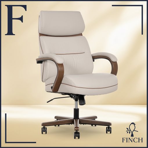 Finch Neo Two Ergonomic Vegan Leather Mid-Back Executive Office Chair, Cream/Cognac - Image 2