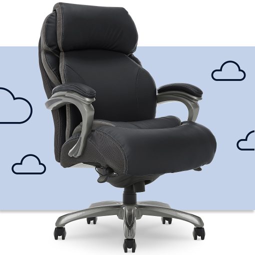 Serta® Big And Tall Smart Layers™ Tranquility Ergonomic Bonded Leather High-Back Chair With AIR™ Technology, Black/Slate - Image 2
