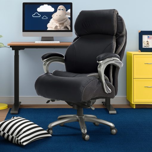 Serta® Big And Tall Smart Layers™ Tranquility Ergonomic Bonded Leather High-Back Chair With AIR™ Technology, Black/Slate
