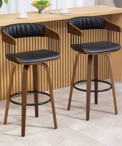 Glamour Home Beaumont Faux Leather Barstool With Back, Black/Brown 2