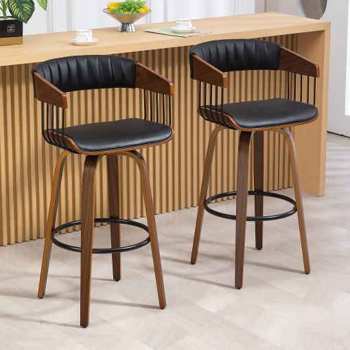 Glamour Home Beaumont Faux Leather Barstool With Back, Black/Brown - Image 2