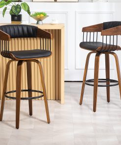 Glamour Home Beaumont Faux Leather Barstool With Back, Black/Brown