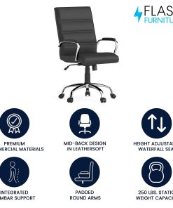 Flash Furniture LeatherSoft™ Faux Leather Mid-Back Office Chair With Chrome Base And Arms, Black/Gray 2