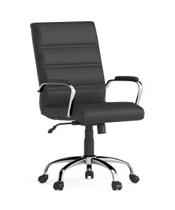 Flash Furniture LeatherSoft™ Faux Leather Mid-Back Office Chair With Chrome Base And Arms, Black/Gray