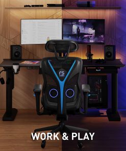 RS Gaming™ Eonix Ergonomic Mesh/Vegan Leather High-Back Active Chair & Footstool, Black/Blue, BIFMA Compliant 2