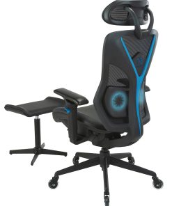 RS Gaming™ Eonix Ergonomic Mesh/Vegan Leather High-Back Active Chair & Footstool, Black/Blue, BIFMA Compliant