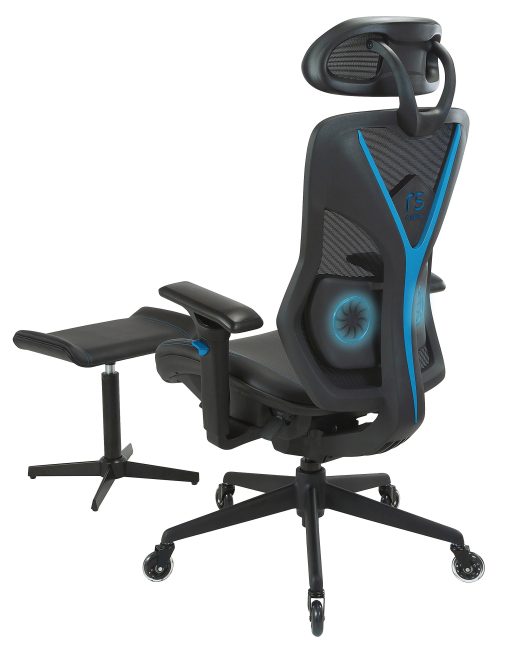 RS Gaming™ Eonix Ergonomic Mesh/Vegan Leather High-Back Active Chair & Footstool, Black/Blue, BIFMA Compliant