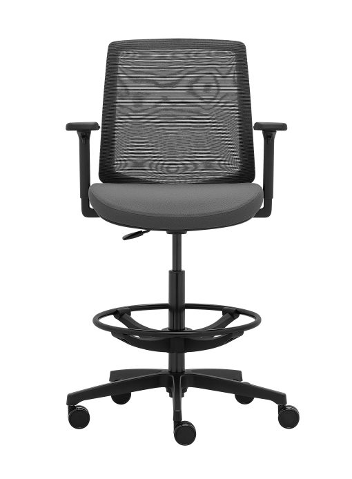 WorkPro® Expanse Series Mesh/Fabric Mid-Back Height Adjustable Task Stool, Black/Gray - Image 2