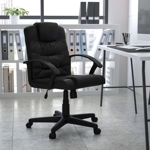Flash Furniture LeatherSoft™ Faux Leather Mid-Back Swivel Task Chair With 21 1/2" Back Cushion, Black - Image 2