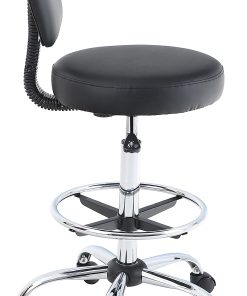 PHI VILLA Adjustable Ergonomic Faux Leather Mid-Back Swivel Office Drafting Chair With Detachable Backrest, Black 2