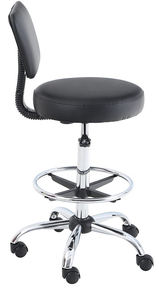 PHI VILLA Adjustable Ergonomic Faux Leather Mid-Back Swivel Office Drafting Chair With Detachable Backrest, Black - Image 2