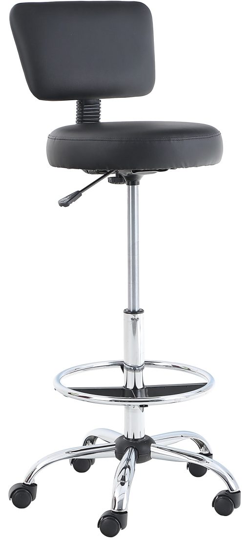 PHI VILLA Adjustable Ergonomic Faux Leather Mid-Back Swivel Office Drafting Chair With Detachable Backrest, Black