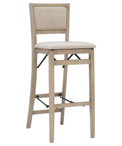 Linon Baker Pad Back Folding Bar Stool, Gray Wash/Beige