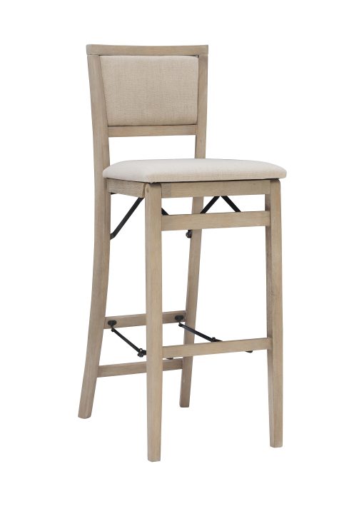 Linon Baker Pad Back Folding Bar Stool, Gray Wash/Beige