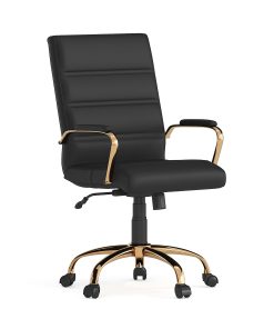 Flash Furniture LeatherSoft™ Faux Leather Mid-Back Office Chair With Chrome Base And Arms, Black/Gold