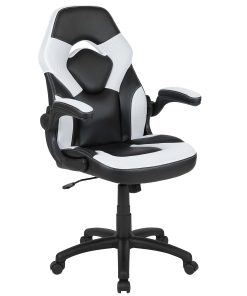Flash Furniture X10 Ergonomic LeatherSoft™ Faux Leather High-Back Racing Gaming Chair With Flip-Up Arms, White/Black 2