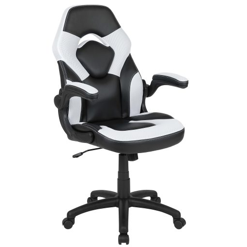 Flash Furniture X10 Ergonomic LeatherSoft™ Faux Leather High-Back Racing Gaming Chair With Flip-Up Arms, White/Black - Image 2