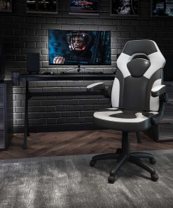 Flash Furniture X10 Ergonomic LeatherSoft™ Faux Leather High-Back Racing Gaming Chair With Flip-Up Arms, White/Black