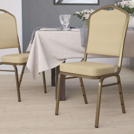 Flash Furniture HERCULES Series Crown Back Stacking Banquet Chair, Beige/Gold
