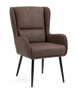 Glamour Home Benning Faux Leather Accent Chair, Brown/Black 2