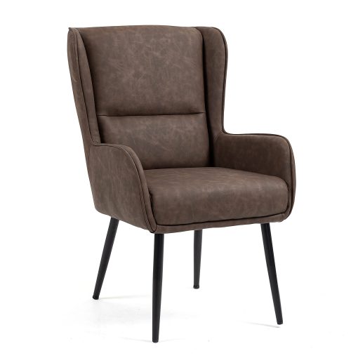 Glamour Home Benning Faux Leather Accent Chair, Brown/Black - Image 2