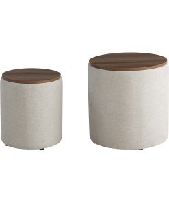 Lifestyle Solutions Akita Wood Storage Ottomans, 20”H x 20”W x 20”D, Linen, Set Of 2 Ottomans