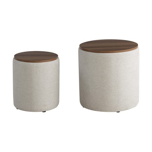 Lifestyle Solutions Akita Wood Storage Ottomans, 20”H x 20”W x 20”D, Linen, Set Of 2 Ottomans