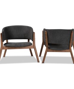 Baxton Studio Baron Living Room Accent Chairs, Dark Gray/Walnut, Set Of 2 Chairs 2