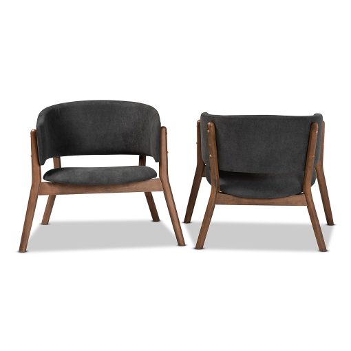 Baxton Studio Baron Living Room Accent Chairs, Dark Gray/Walnut, Set Of 2 Chairs - Image 2