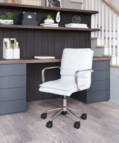 Zuo Partner Office Collection Ergonomic Faux Leather Mid-Back Office Task Chair, White 2