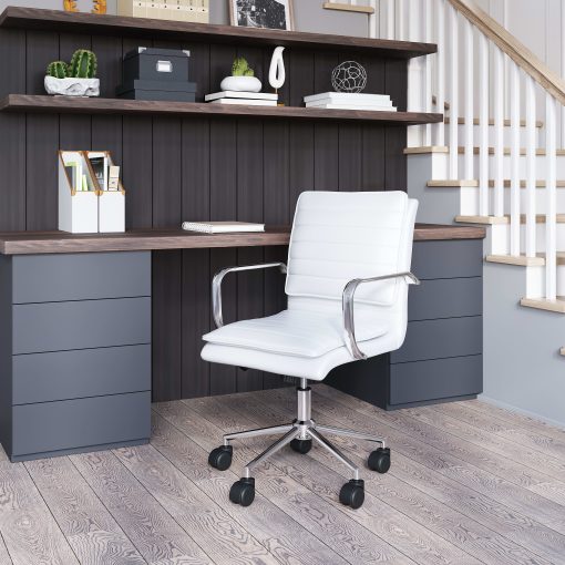 Zuo Partner Office Collection Ergonomic Faux Leather Mid-Back Office Task Chair, White - Image 2