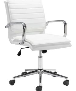 Zuo Partner Office Collection Ergonomic Faux Leather Mid-Back Office Task Chair, White