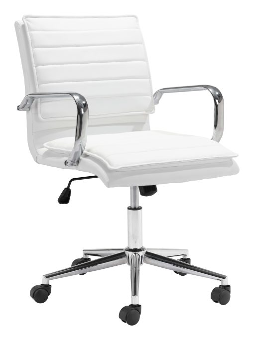 Zuo Partner Office Collection Ergonomic Faux Leather Mid-Back Office Task Chair, White