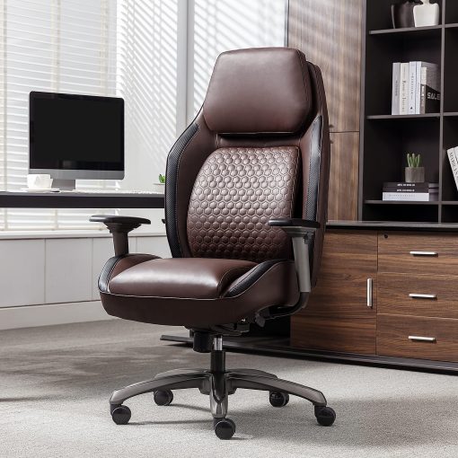 Shaquille O'Neal™ Zephyrus Ergonomic Bonded Leather High-Back Executive Office Chair, Walnut/Silver, BIFMA Compliant