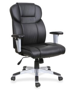 Lorell® SOHO Ergonomic Bonded Leather High-Back Executive Chair, T Arms, Black