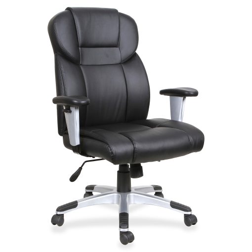 Lorell® SOHO Ergonomic Bonded Leather High-Back Executive Chair, T Arms, Black